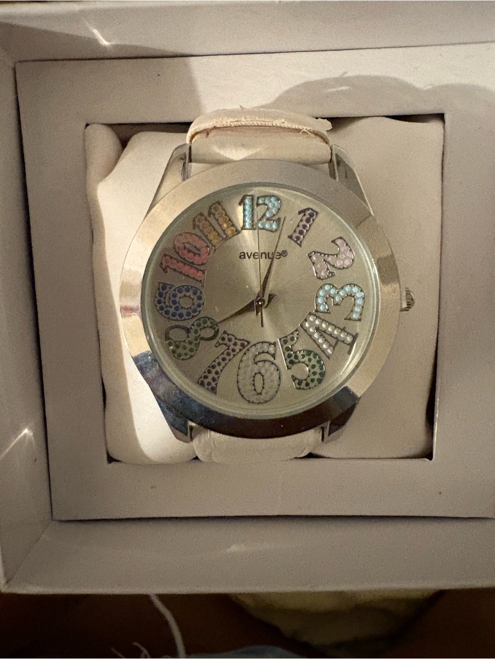 Avenue White Women's Watch with Multicolored Crystal Numerals